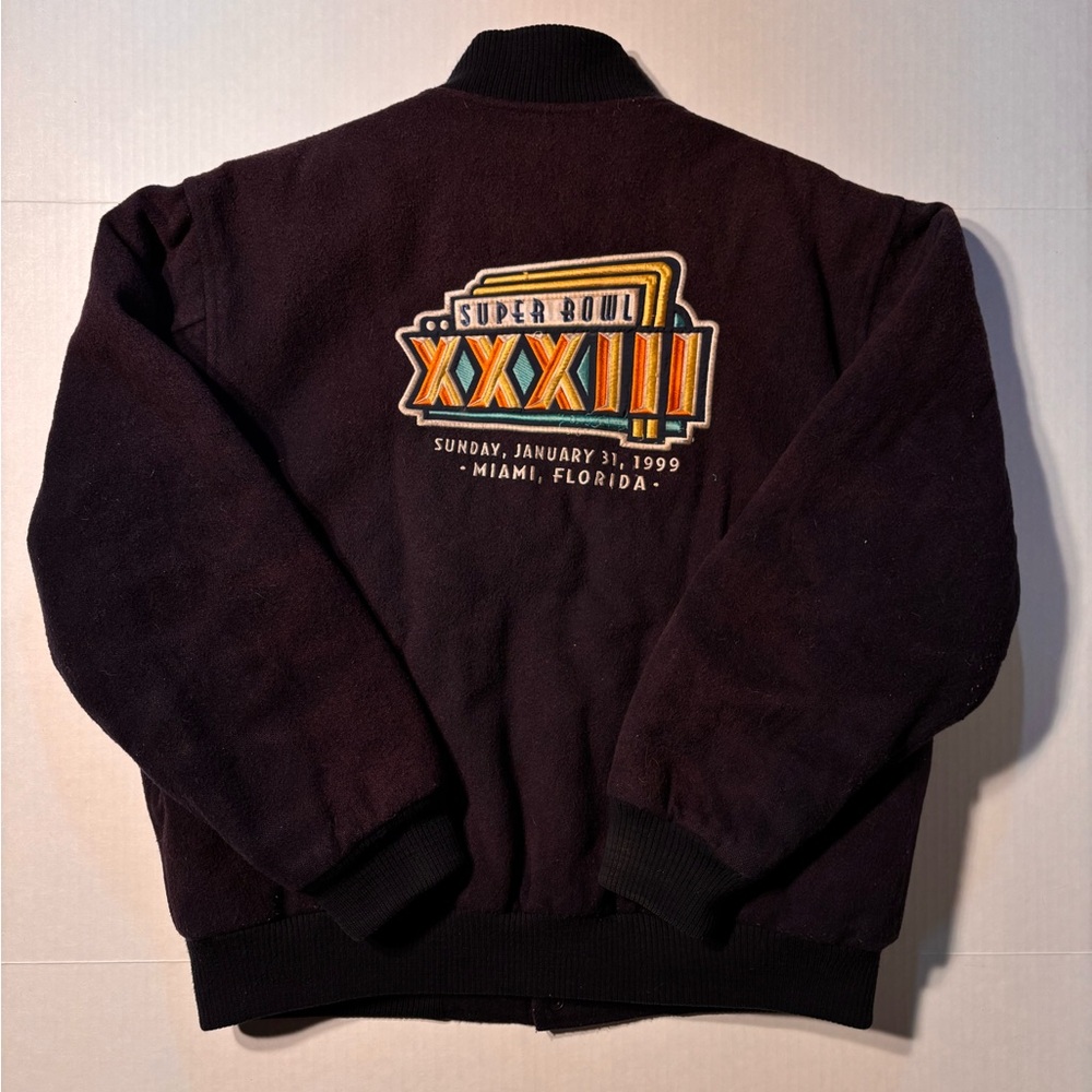 Vtg Miller Light NFL Super Bowl XXXIII 90’s Wool Varsity Letterman Jacket Sz L